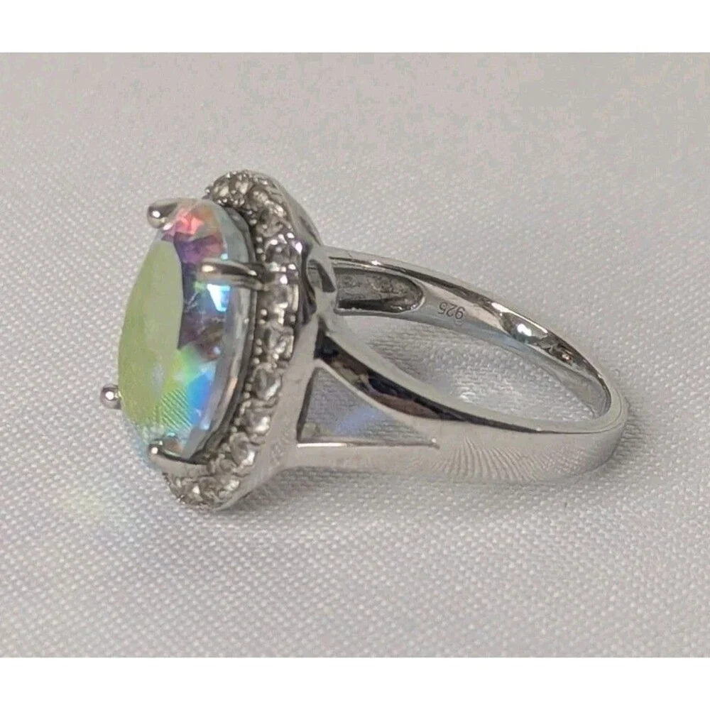 Sterling Silver Mystic Quartz & Zircon Cocktail Ring  Size 9.75